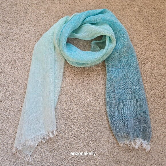 NWOT Linen Scarf Gradient Blue Ombre - Picture 1 of 14
